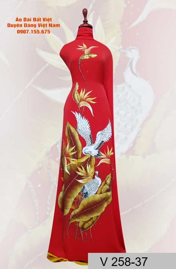 Vải Áo Dài Chim Và Hoa Thiên Điểu AD V258-37 1